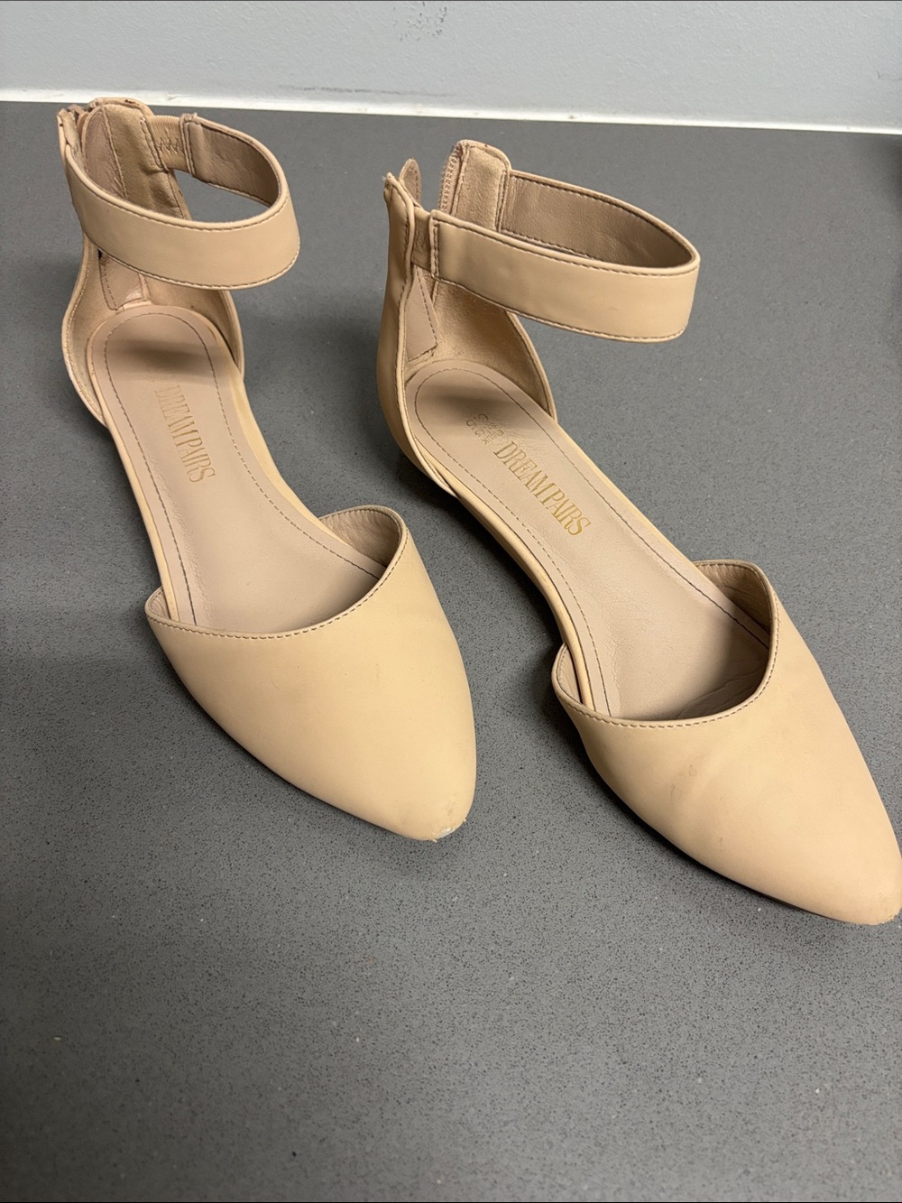 Dream Pairs Beige Pointed Ankle-Strap Flats